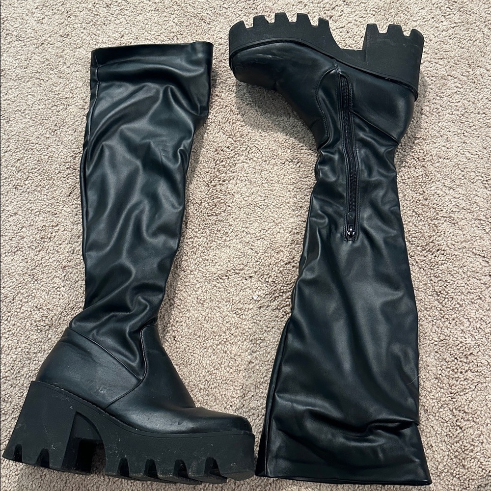 Black Platform knee high Boots